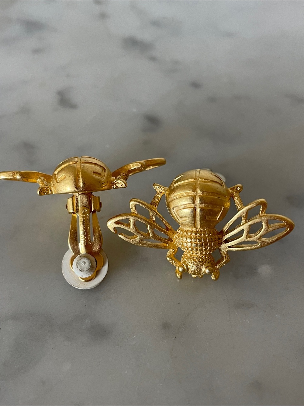 GIVENCHY Vintage 1980's 4G Logo Gold Plated Bee Insect Clip On Earrings